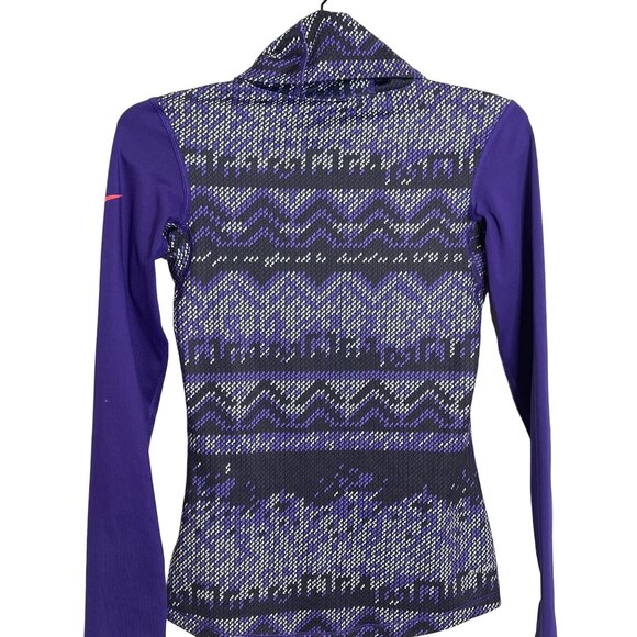 Nike Pro Dri-Fit Purple Print Pullover Top Long Sleeve Size S - Picture 9 of 11